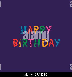 Buon compleanno cartolina grande con testo calligrafico su sfondo viola. Illustrazione Vettoriale