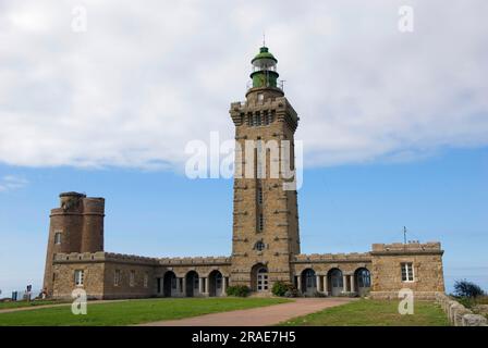 Faro, costruito nel 1948, Cap Frehel, Cote d'Emeraude, Bretagna, Francia, Costa Smeralda Foto Stock