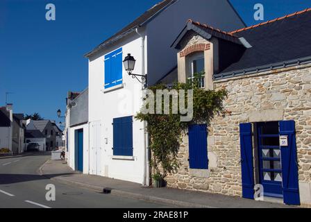 Case residenziali, Village de Kermorvan, Place du Rhuir, penisola di Quiberon, Cote Sauvage, Morbihan, Bretagna, Francia Foto Stock