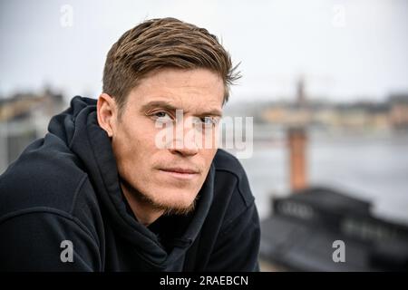 L'ex star svedese dell'NBA Jonas Jerebko viene fotografato a Stoccolma, in Svezia, lunedì 3 luglio 2023. Nel marzo 2023, Jerebko ha firmato un contratto con il CSKA Mosca Foto Stock