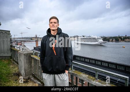 L'ex star svedese dell'NBA Jonas Jerebko viene fotografato a Stoccolma, in Svezia, lunedì 3 luglio 2023. Nel marzo 2023, Jerebko ha firmato un contratto con il CSKA Mosca Foto Stock