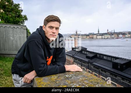 L'ex star svedese dell'NBA Jonas Jerebko viene fotografato a Stoccolma, in Svezia, lunedì 3 luglio 2023. Nel marzo 2023, Jerebko ha firmato un contratto con il CSKA Mosca Foto Stock