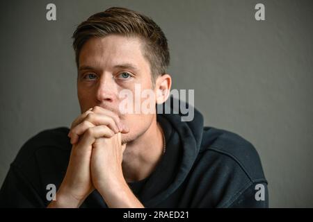 L'ex star svedese dell'NBA Jonas Jerebko viene fotografato a Stoccolma, in Svezia, lunedì 3 luglio 2023. Nel marzo 2023, Jerebko ha firmato un contratto con il CSKA Mosca Foto Stock