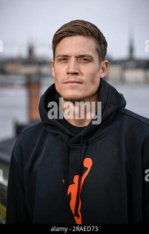 L'ex star svedese dell'NBA Jonas Jerebko viene fotografato a Stoccolma, in Svezia, lunedì 3 luglio 2023. Nel marzo 2023, Jerebko ha firmato un contratto con il CSKA Mosca Foto Stock