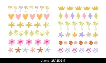 Set di bordi Boho Doodle disegnati a mano. Colpi estivi Illustrazione Vettoriale