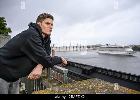 L'ex star svedese dell'NBA Jonas Jerebko viene fotografato a Stoccolma, in Svezia, lunedì 3 luglio 2023. Nel marzo 2023, Jerebko ha firmato un contratto con il CSKA Mosca Foto Stock