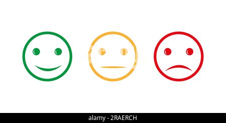 Facce emozionali, espressioni positive, negative e neutre illustrazione vettoriale. Recensione cattiva e buona, scala di valutazione, intelligenza emotiva. Happy e sa Illustrazione Vettoriale