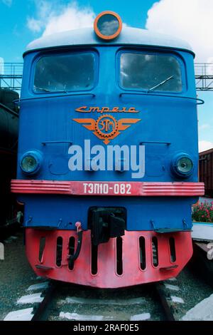 Locomotiva, ferrovia Transiberiana, Novosibirsk, Siberia, Russia Foto Stock