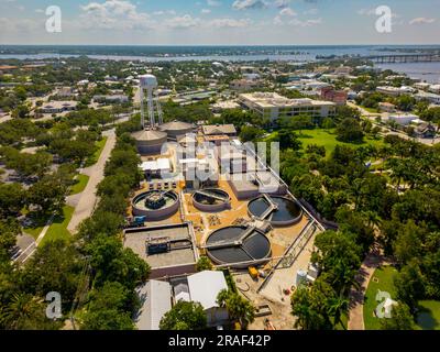 Immagine aerea del drone Stuart Wastewater Plant Foto Stock