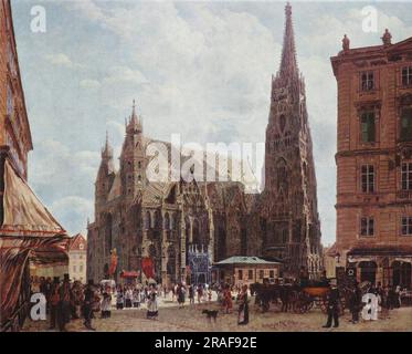 Veduta dello Stephansdom da Stock im Eisen Platz 1832; Wien, Austria di Rudolf von Alt Foto Stock