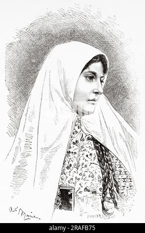 Giovane musulmana di Shiraz. Provincia di Fars, Persia, Iran. Persia, Chaldea e Susiana di Jane Dieulafoy 1881-1882. Incisione del vecchio XIX secolo da le Tour du Monde 1906 Foto Stock