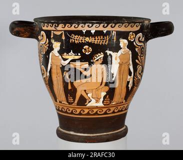 Skyphos di terracotta (coppa per bere in profondità) 300 a.C., opera della ceramica greca antica Foto Stock