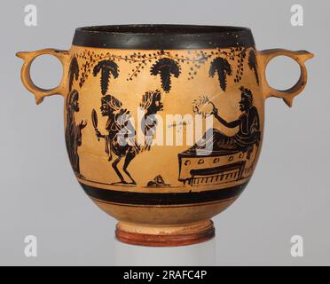 Skyphos di terracotta (coppa per bere in profondità) 350 a.C., opera della ceramica greca antica Foto Stock