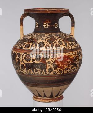 Collo in terracotta Anfora (vaso di stoccaggio) 590 a.C. della ceramica greca antica Foto Stock