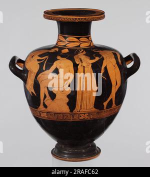 Hydria di terracotta (vasetto d'acqua) 400 a.C. di ceramica greca antica Foto Stock