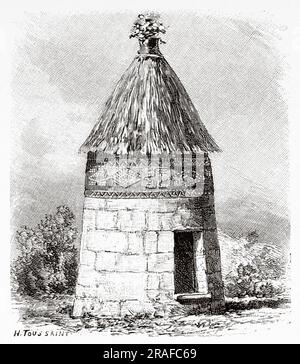 Casa con dettagli architettonici del popolo andino Chachapoya. Perù, Sud America. Amazzonia e catene montuose di Charles Wiener Mahler, 1879-1882. Incisione del vecchio XIX secolo da le Tour du Monde 1906 Foto Stock