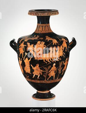 Hydria di terracotta (vasetto d'acqua) 330 a.C. di ceramica greca antica Foto Stock