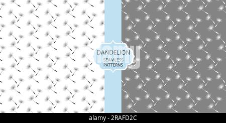 Set di motivi senza cuciture con semi di tarassio volanti. Illustrazione Vettoriale
