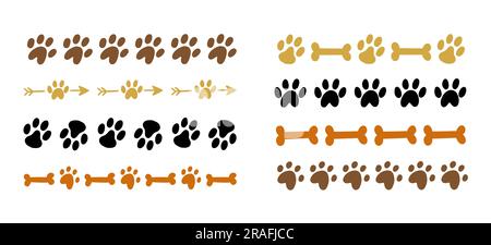 Set di bordi stampati zampe per cani, tratti di scarabocchio per animali domestici Illustrazione Vettoriale
