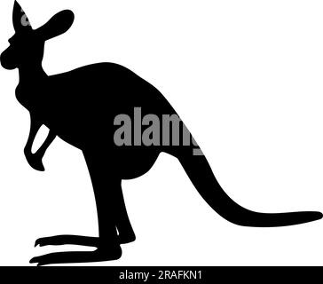 Silhouette Standing Kangaroo isolata su sfondo bianco. Illustrazione vettoriale Illustrazione Vettoriale