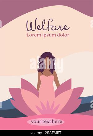 Poster modificabile -spa - beauty - olistico - welfare -Health center con fiore di loto e donna.invito o presentazione aziendale.Brochure Illustrazione Vettoriale