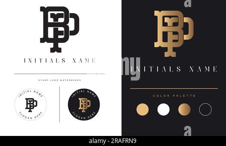 Design logo con monogramma iniziale BP o PB Luxury Text Letter Illustrazione Vettoriale