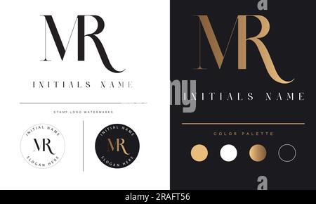 Design con logo Luxury MR o RM con monogramma iniziale lettera di testo Illustrazione Vettoriale