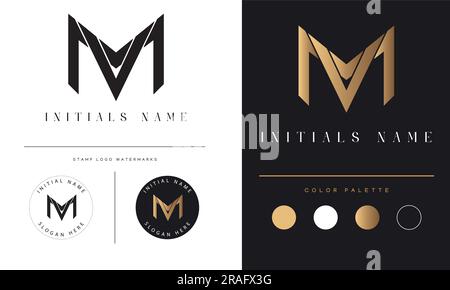 Design logo monogramma iniziale MV o VM Luxury Text Letter Illustrazione Vettoriale