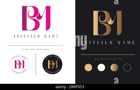 Design del logo con lettera di testo monogramma iniziale BM o MB di lusso Illustrazione Vettoriale