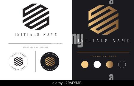Design del logo con lettera di testo monogramma iniziale Luxury SS Illustrazione Vettoriale