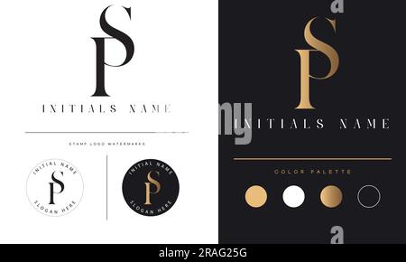 Design del logo con monogramma iniziale SP o PS Luxury Illustrazione Vettoriale