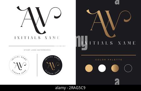 Design logo monogramma iniziale AW o WA Luxury Text Letter Illustrazione Vettoriale