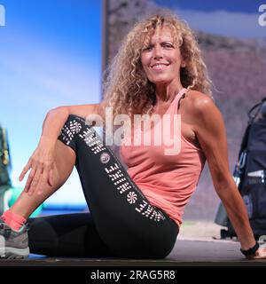 L'attrice Carmen Conesa si esibisce durante la presentazione dello spettacolo teatrale "Paso a Paso" Alcázar a Madrid il 3 luglio 2023 in Spagna Foto Stock