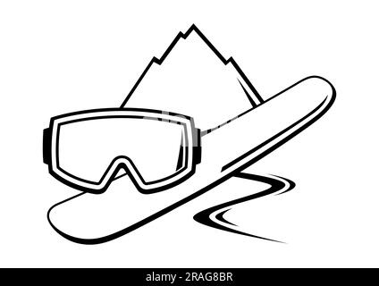 Emblema con i simboli dello snowboard. Etichetta o emblema per gli sport invernali. Illustrazione Vettoriale