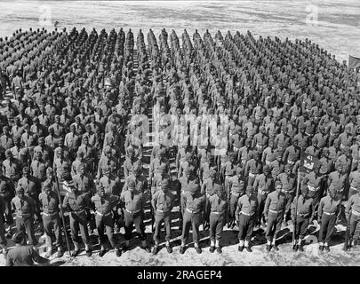 Soldiers of 41st Engineers in formation on Parade Ground, Fort Bragg, North Carolina, USA, Arthur Rothstein, STATI UNITI Office of War Information, marzo 1942 Foto Stock