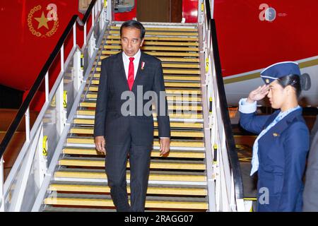 Sydney, Australia, 3 luglio 2023. Joko Widodo, presidente dell'Indonesia, arriva all'aeroporto di Sydney (Kingsford Smith) prima dei suoi due giorni in Australia. Credito: Robert Wallace / Wallace Media Network / Alamy Live News Foto Stock