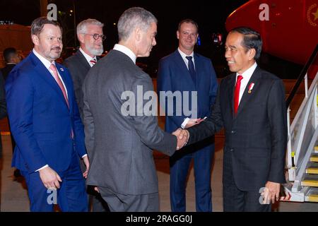 Sydney, Australia, 3 luglio 2023. Joko Widodo, presidente dell'Indonesia, arriva all'aeroporto di Sydney (Kingsford Smith) prima dei suoi due giorni in Australia. Credito: Robert Wallace / Wallace Media Network / Alamy Live News Foto Stock