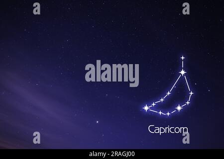 Costellazione del Capricorno. Stecca a figura nel cielo stellato notturno Foto Stock