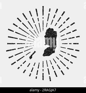 Mappa d'epoca della Palestina. Il grunge Sunburst in tutto il paese. Forma Palestina nera con raggi solari su sfondo bianco. Illustrazione vettoriale. Illustrazione Vettoriale