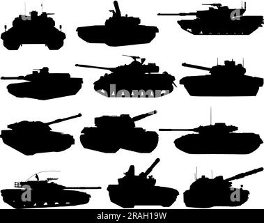 Set di silhouette per carro armato militare Illustrazione Vettoriale