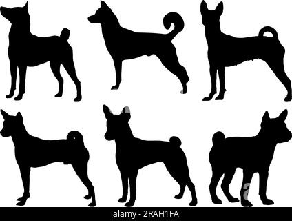 Set di silhouette per cani basenji Illustrazione Vettoriale