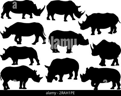 Set di silhouette Rhino Illustrazione Vettoriale