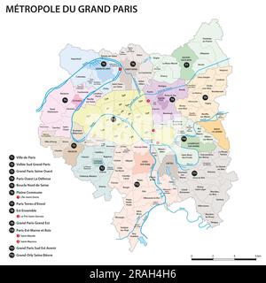Mappa vettoriale dell'Unione dei comuni di Metropolis della grande Parigi, Francia Foto Stock