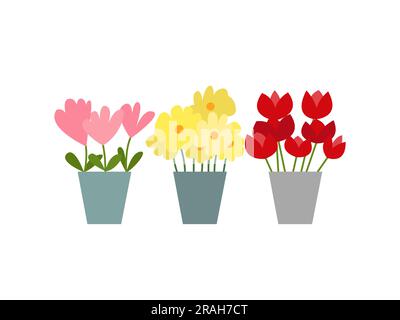 Fiori vettoriali piatti in vasi Illustrazione Vettoriale
