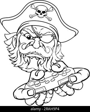 Controller di gioco di video pirata del giocatore Mascot Cartoon Illustrazione Vettoriale