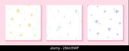 Carino motivo a stella senza cuciture Set semplice piatto pastello. Delicato giallo viola blu design minimalista baby Sky space salvaschermo notturno biancheria da letto tessuto per bambini tessuto per bambini carta da imballaggio stampa Illustrazione Vettoriale