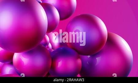 Palline al neon blu e rosa astratte su sfondo rosa. Foto Stock