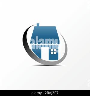 Design del logo concept grafico astratto creativo stock House gratuita premium in Circle Swoosh. Relativo al negozio online Symbol Property estate Illustrazione Vettoriale