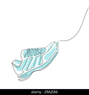 le sneakers sono disegnate con una linea. Scarpe sportive in stile lineare. una linea continua Illustrazione Vettoriale
