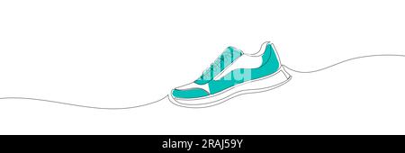 le sneakers sono disegnate con una linea. Scarpe sportive in stile lineare. una linea continua Illustrazione Vettoriale